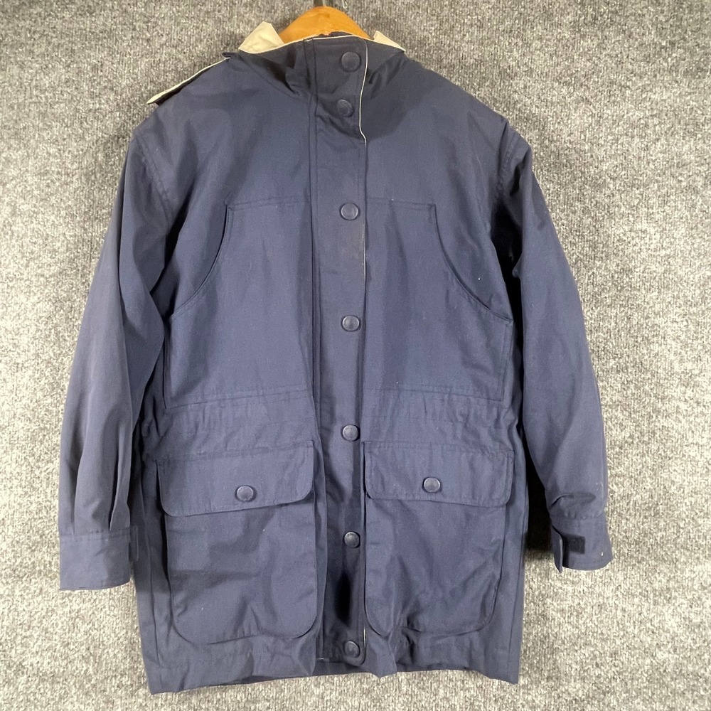 St Johns Bay Jacket Womens XS Blue Hooded Utility Barn Chore Coat Oversized